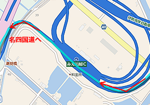 みえ川越ICで伊勢湾岸自動車道を下り、名四国道/国道23号線方面に進みます。